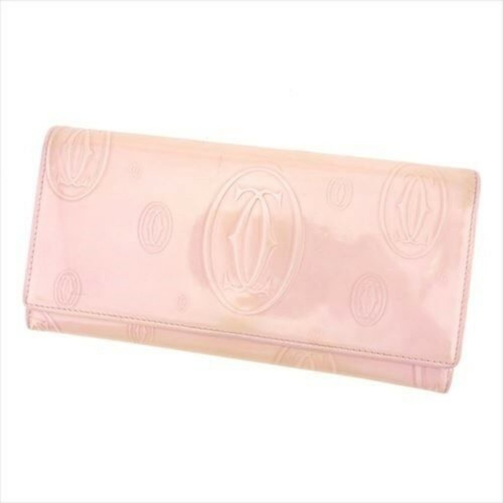 Auth Cartier Wallet Purse Long Wallet Pink Leather Woman